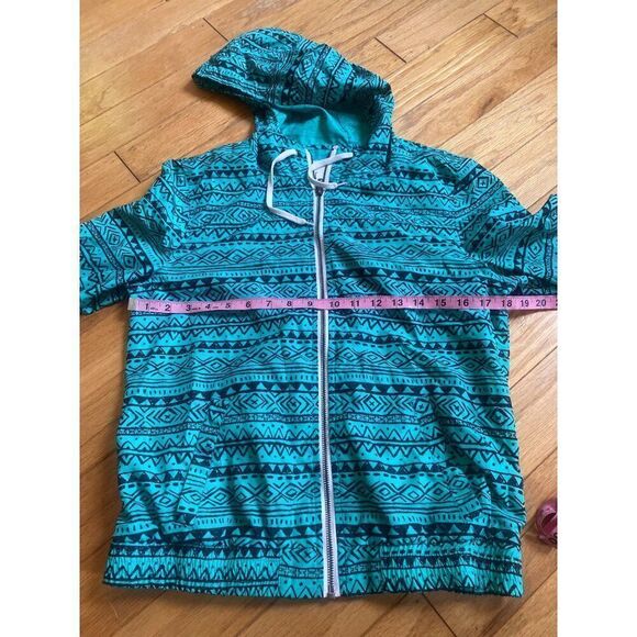 Zine women's teal athletic aztec full zip hooded windbreaker jacket size large - Picture 5 of 8